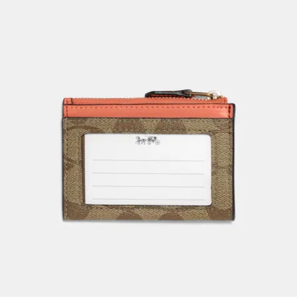 Coach Mini Skinny Id Case In Signature Canvas - Colour: Khaki & Light Coral - Picture 2 of 2